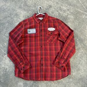 BMW Flannel Shirt Mens XL Red Motorrad R90S Plaid Buffalo Patched Button Up